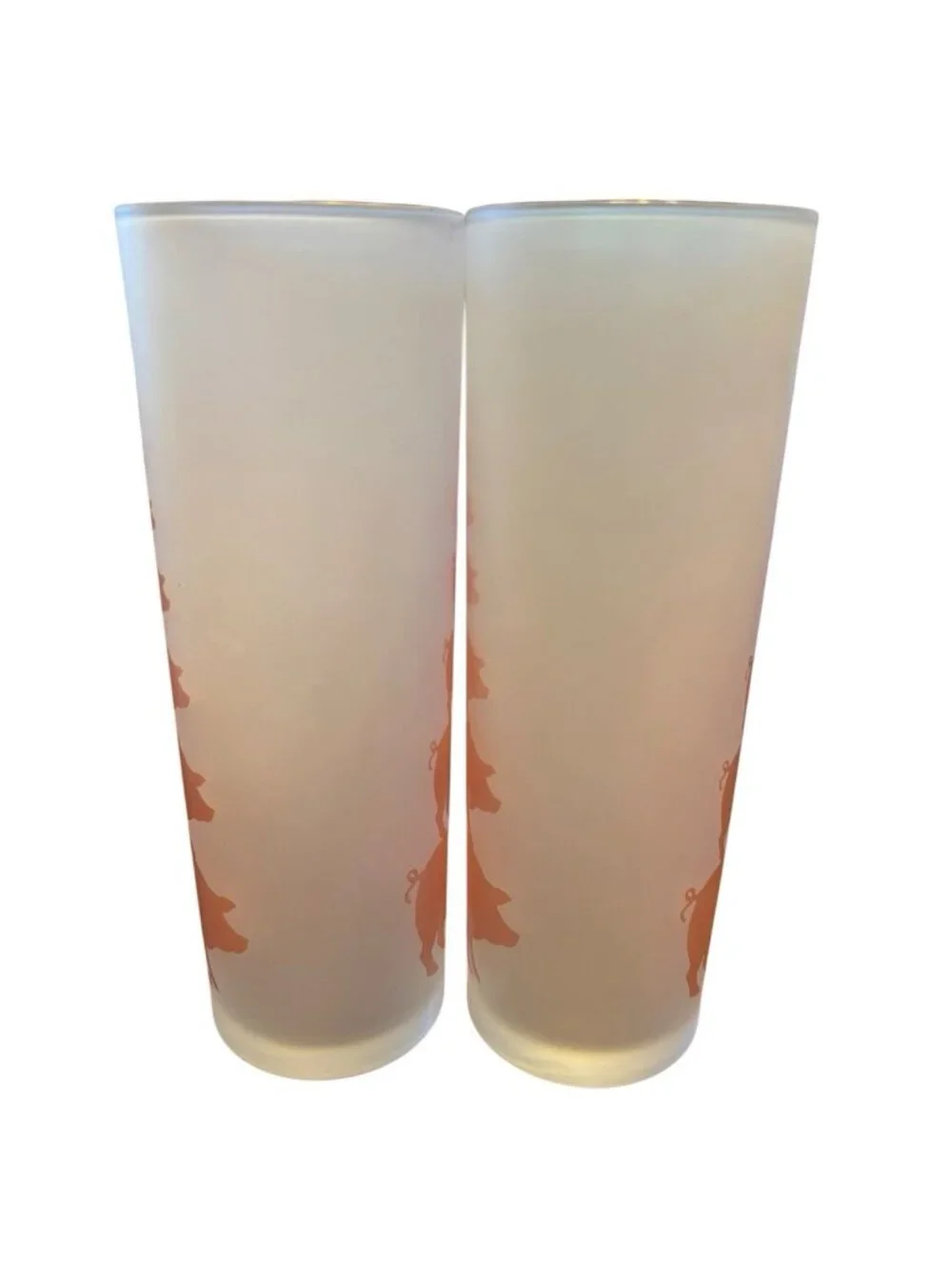 Vtg Libbey Highball Glass With Pink Stacked Pigs MCM Barware Frosted Excellent!!